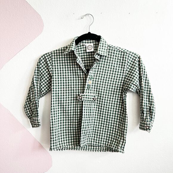 St. Peter Trachten Green Gingham Top Boys 116 Cottagecore Vintage Inspired - Picture 1 of 4